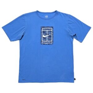 Y2K Nike-Fit Court Tennis T Shirt Swoosh‎ Logo Mens M Athletic Baby Blue Rare